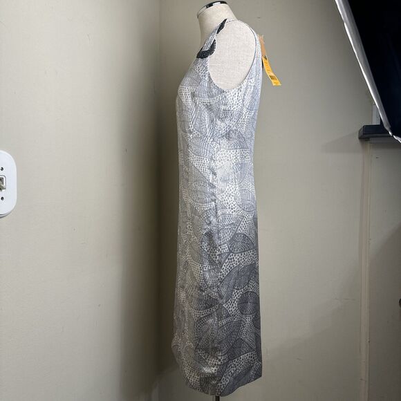 NWT Tory Burch Woman’s Bay Silk Blend Sheath Dress Gray Cream Metallic Gold $425 - Picture 5 of 10